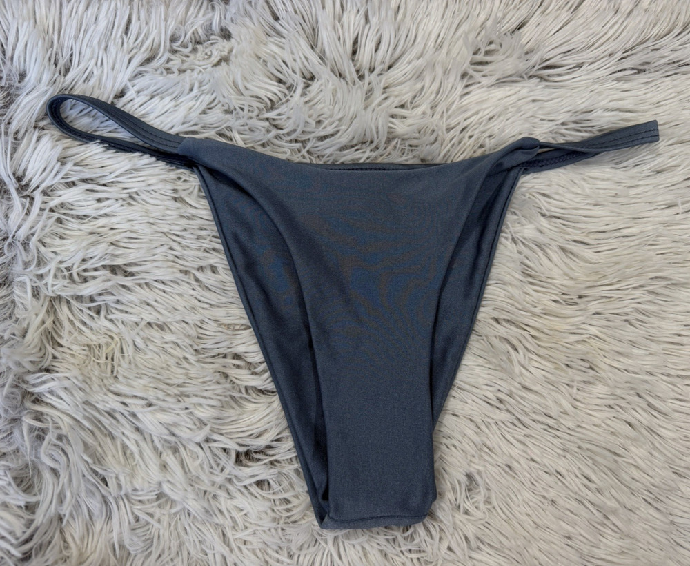 Brazilian Bikini blue Med Bottoms Shiny high leg V-thong strappy Beachwear Swim